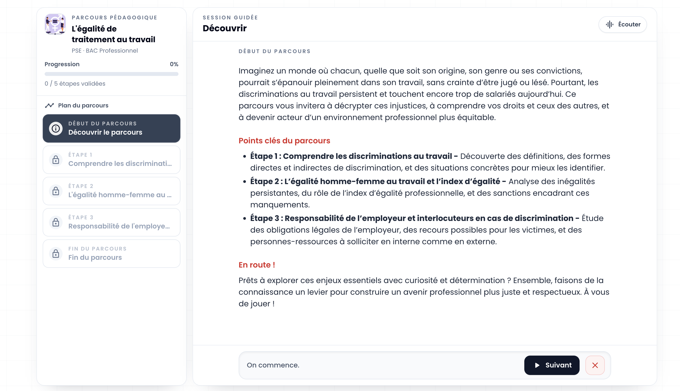 Capture d’écran d’un parcours d’apprentissage destiné aux élèves