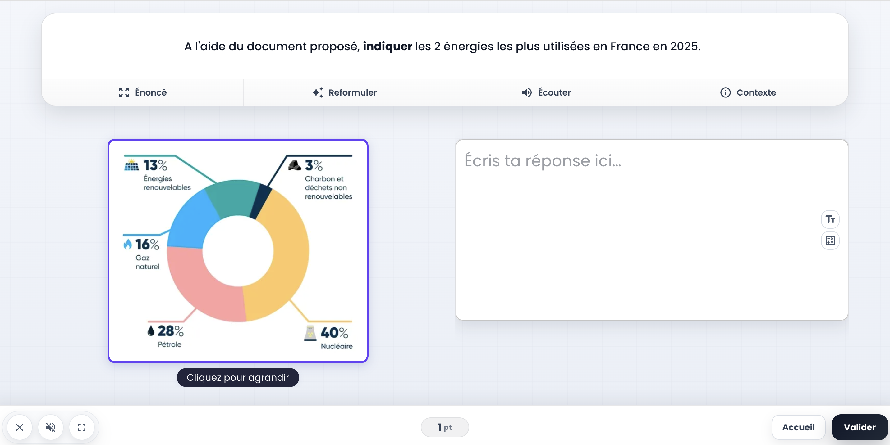 Capture d’écran d’une question d’évaluation côté élève